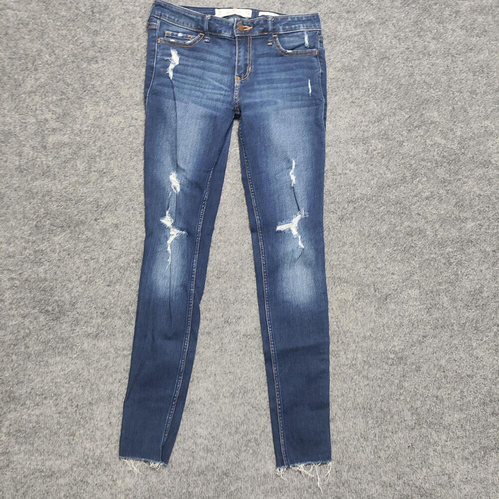 Hollister Low Rise Super Skinny Jeans Juniors 5R Medium Blue Distressed Denim